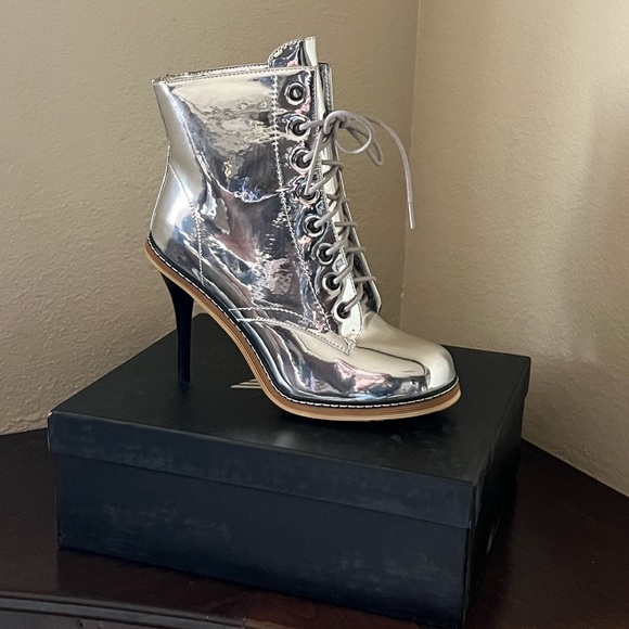 Shoes - Metallic silver combat boots heels